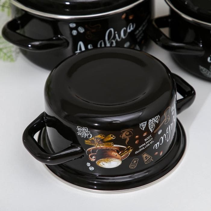 Набор кастрюль эмалированных «Арабика-1», 3 шт.: 1 л, 1.5 л, 2.3 л, индукция, чёрный