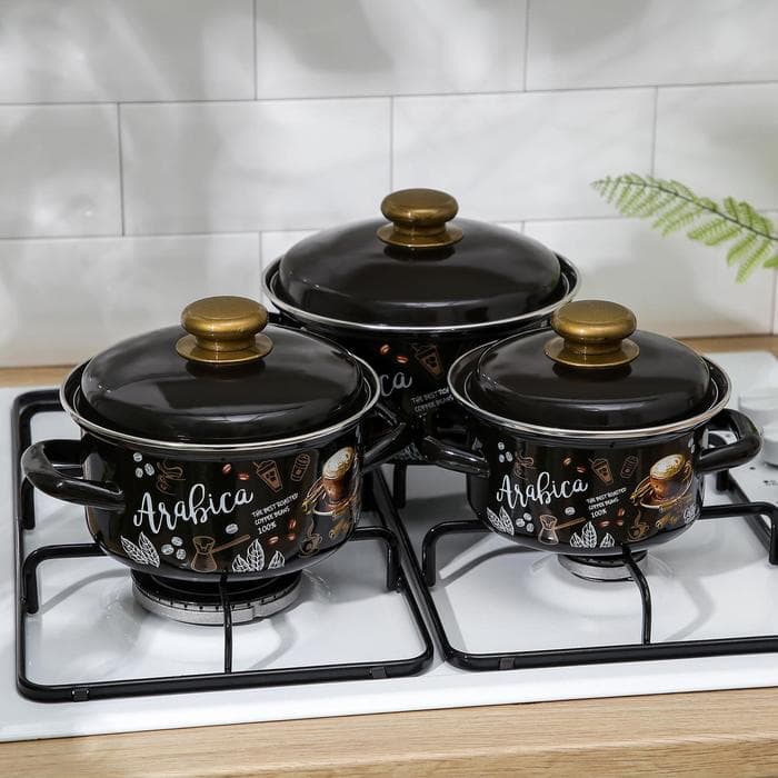 Набор кастрюль эмалированных «Арабика-1», 3 шт.: 1 л, 1.5 л, 2.3 л, индукция, чёрный