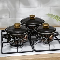 Набор кастрюль эмалированных «Арабика-1», 3 шт.: 1 л, 1.5 л, 2.3 л, индукция, чёрный