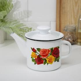 Чайник, 1 л, эмалированная сталь, деколь МИКС, белый