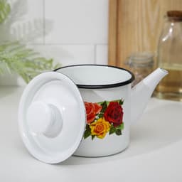 Чайник, 1 л, эмалированная сталь, деколь МИКС, белый