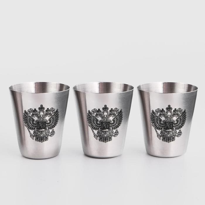 Стопки в чехле «Герб»: нержавеющая сталь, набор 3 шт. × 30 мл