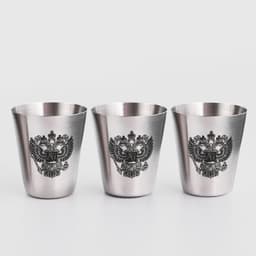 Стопки в чехле «Герб»: нержавеющая сталь, набор 3 шт. × 30 мл