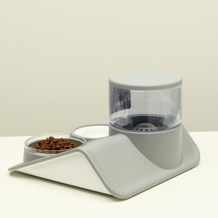Комплекс для кормления, с автопоилкой и съёмной миской, белый, серый