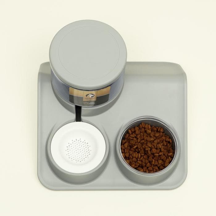 Комплекс для кормления, с автопоилкой и съёмной миской, белый, серый