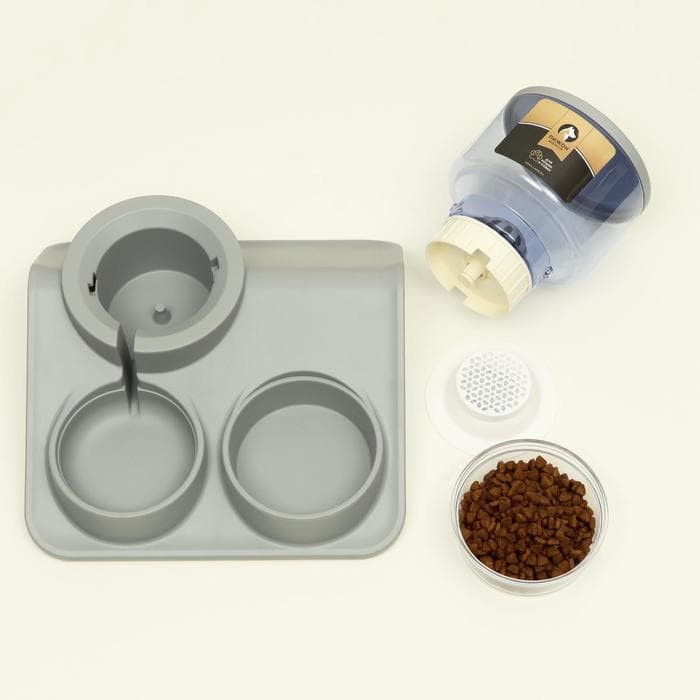 Комплекс для кормления, с автопоилкой и съёмной миской, белый, серый