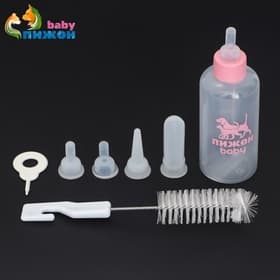 Набор для вскармливания животных «Пижон», бутылочка 60 мл, 4 соски и ёршик, розовый