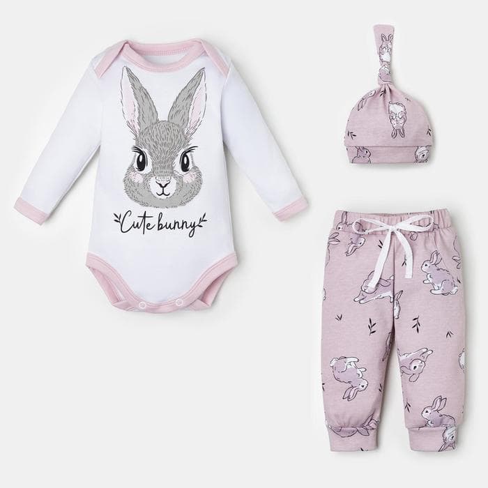 Костюм для девочки (боди, штаны, шапочка) «Крошка Я. Зайчик», рост 80-86 см