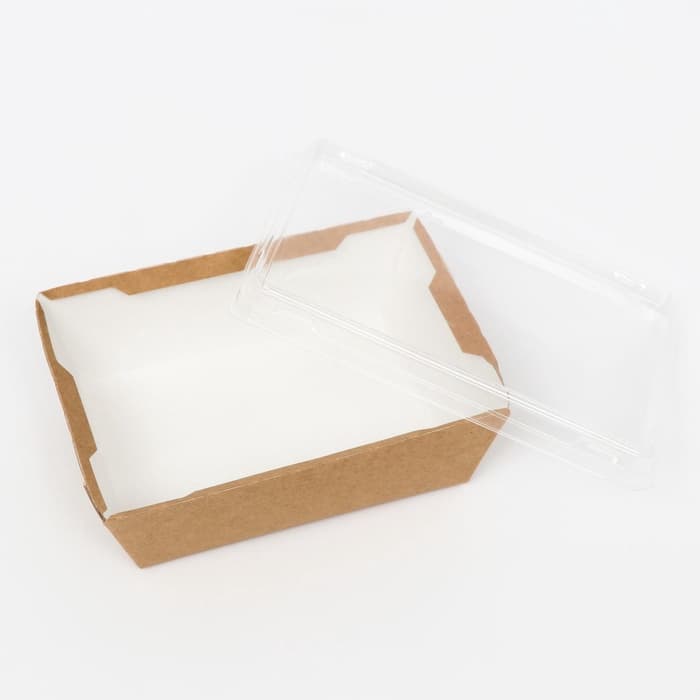 Салатник одноразовый, контейнер с прозрачной крышкой, крафт, 0.4 л, 14.5×9.5×4, 5 см