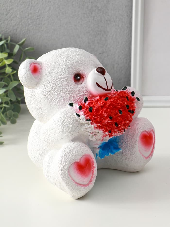 Копилка для денег «Мишка с букетом», гипс, 19×20 см