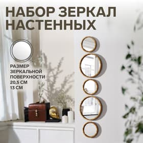 Настенные зеркала «Бамбук», набор - 5 шт., d зеркальной поверхности 20,5/13 см, цвет золотистый