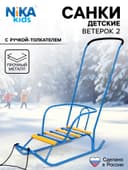 Санки детские «Ветерок 2», с ручкой, цвет голубой