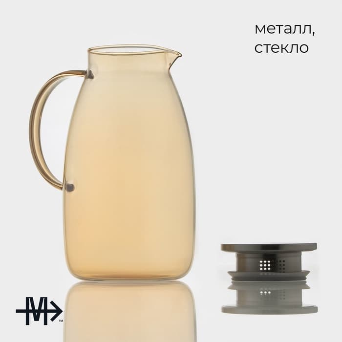 Кувшин для воды «Богема», 15×25 см, стекло, с металлической крышкой, золотистый