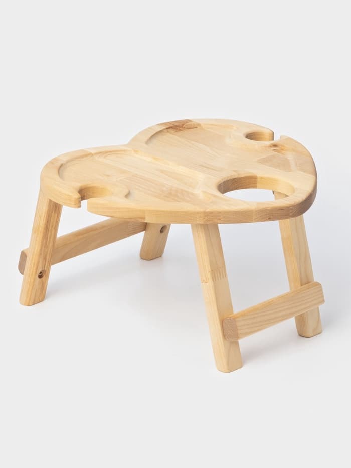 Столик - поднос для вина в форме сердца Adelica, с менажницей и складными ножками, на 2 персоны, d=30×1.8 см, дерево берёза