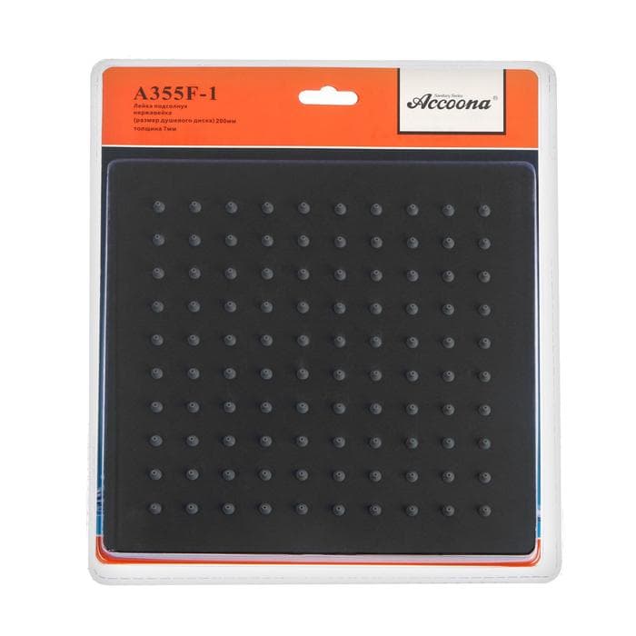 Лейка для душа Accoona А355F-1, тропическая, черная, 20×20 см, нерж. сталь