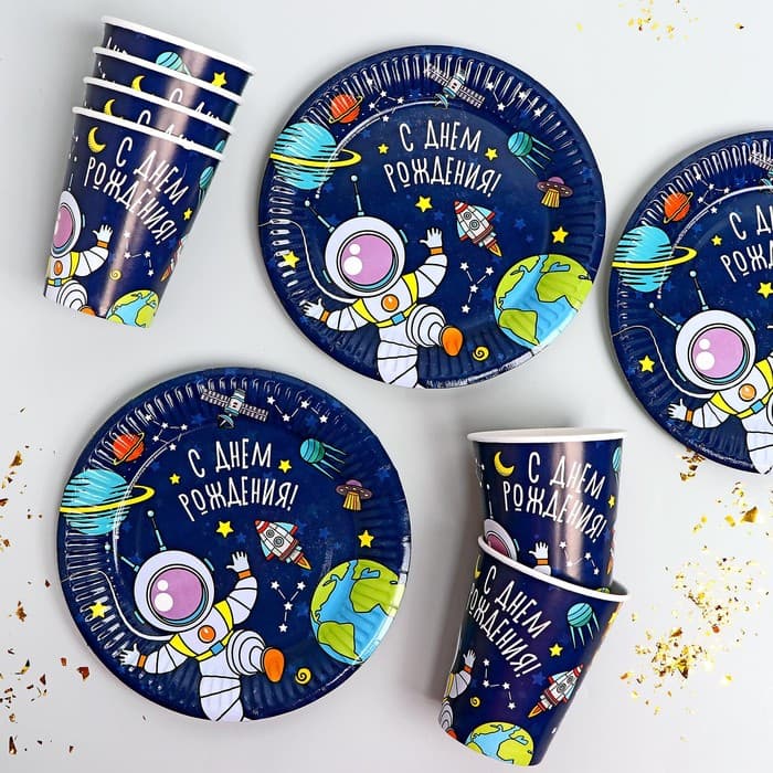 Посуда одноразовая бумажная «Космос», на 6 персон, 12 предметов