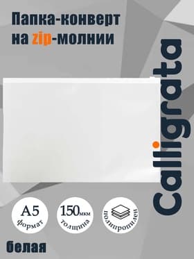 Папка-конверт на ZIP-молнии A5 Calligrata, 150 мкм, прозрачная с белой молнией