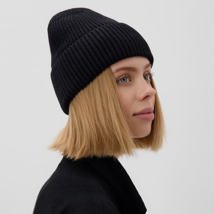 Шапка женская MINAKU с отворотом, размер 54-56, цвет черный
