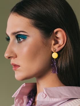 Серьги акриловые «Динозаврик», милый, фиолетово-жёлтые