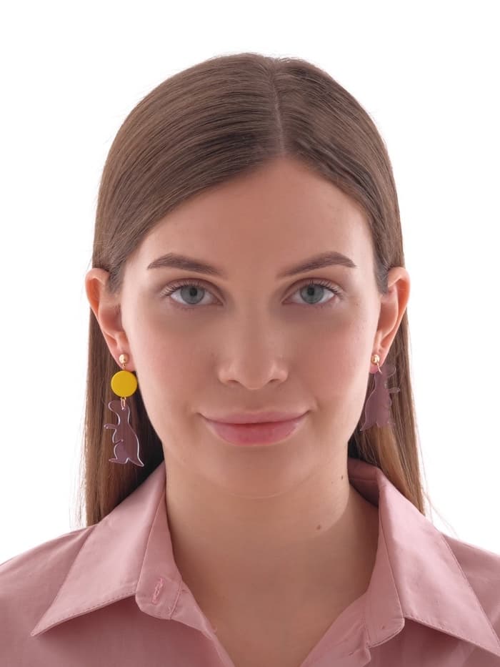 Серьги акриловые «Динозаврик», милый, фиолетово-жёлтые