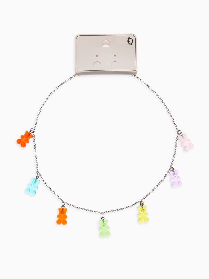 Колье «Мармеладный мишка», компания, цветное в серебре, 50 см