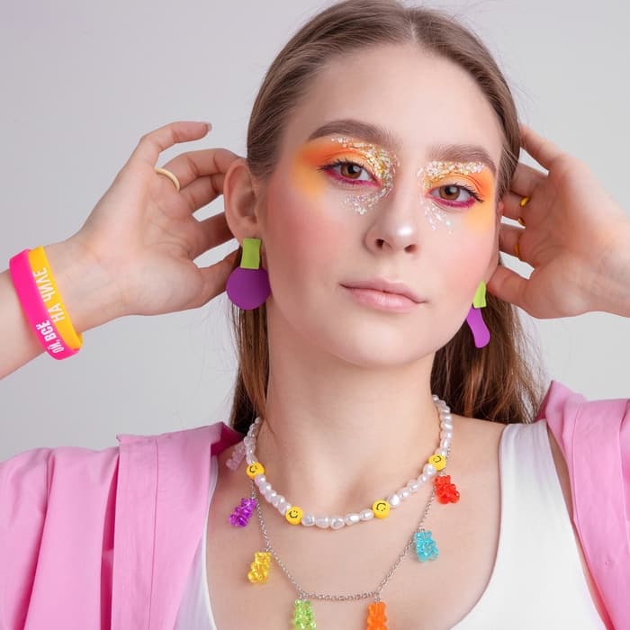 Колье «Мармеладный мишка», компания, цветное в серебре, 50 см