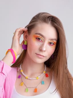 Колье «Мармеладный мишка», компания, цветное в серебре, 50 см