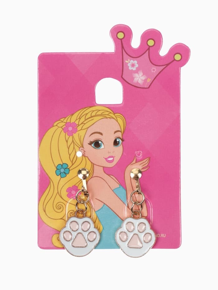 Серьги клипсы детские «Выбражулька. Лапки», белый, розовые в золоте