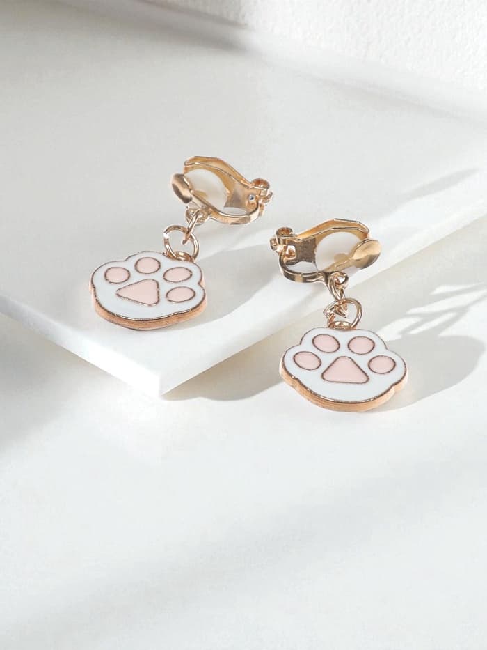Серьги клипсы детские «Выбражулька. Лапки», белый, розовые в золоте