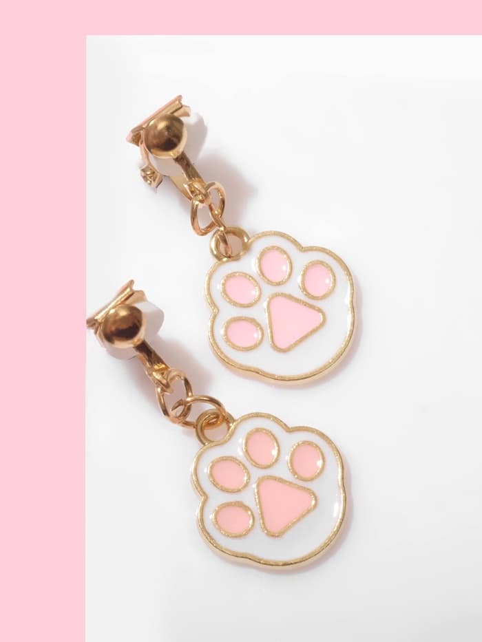 Серьги клипсы детские «Выбражулька. Лапки», белый, розовые в золоте
