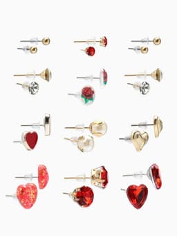 Серьги пусеты QF «Романтика», 12 пар, сердечки, цветные в золоте