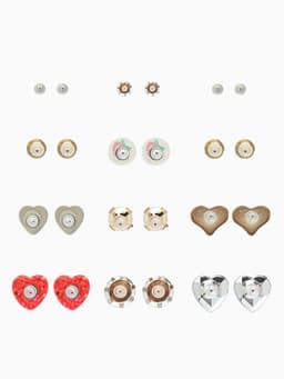 Серьги пусеты QF «Романтика», 12 пар, сердечки, цветные в золоте