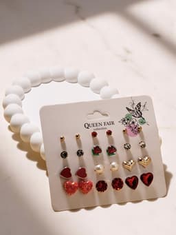 Серьги пусеты QF «Романтика», 12 пар, сердечки, цветные в золоте