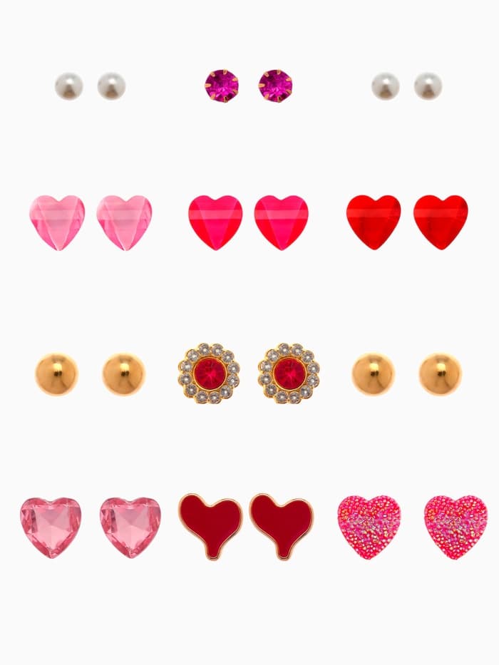 Серьги пусеты 12 пар «Сердечки», свидание, миксы