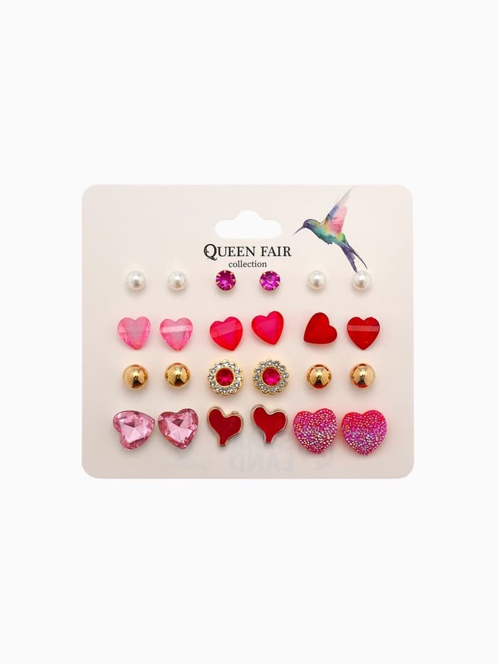 Серьги пусеты 12 пар «Сердечки», свидание, миксы