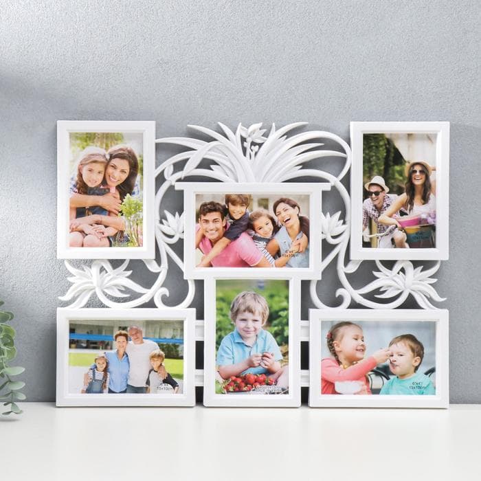 Фоторамка - коллаж на 6 фото 10×15 см «Африканская лилия», белый, 36×49 см