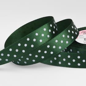 Лента атласная «Горох», 15 мм × 23±1 м, тёмно-зелёная №049