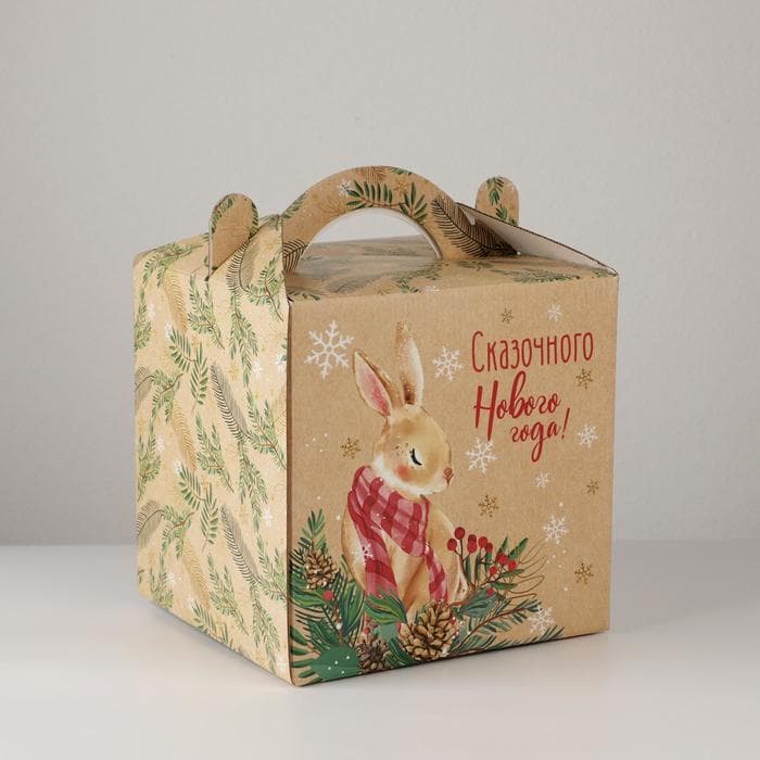 Коробка кондитерская новогодняя с окном, сундук, «Сказка» 20×20×20 см