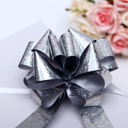 Подарочный бант - шар №5 голография, цвет серебряный, для упаковки подарков