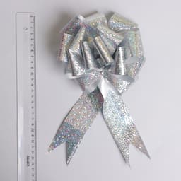 Подарочный бант - шар №5 голография, цвет серебряный, для упаковки подарков