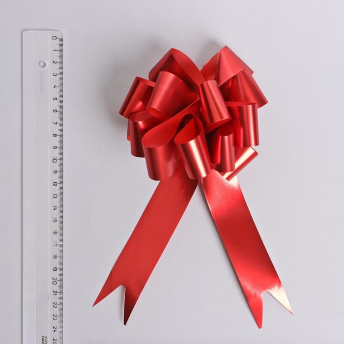 Подарочный бант - шар №3 металлик, красный, для упаковки подарков