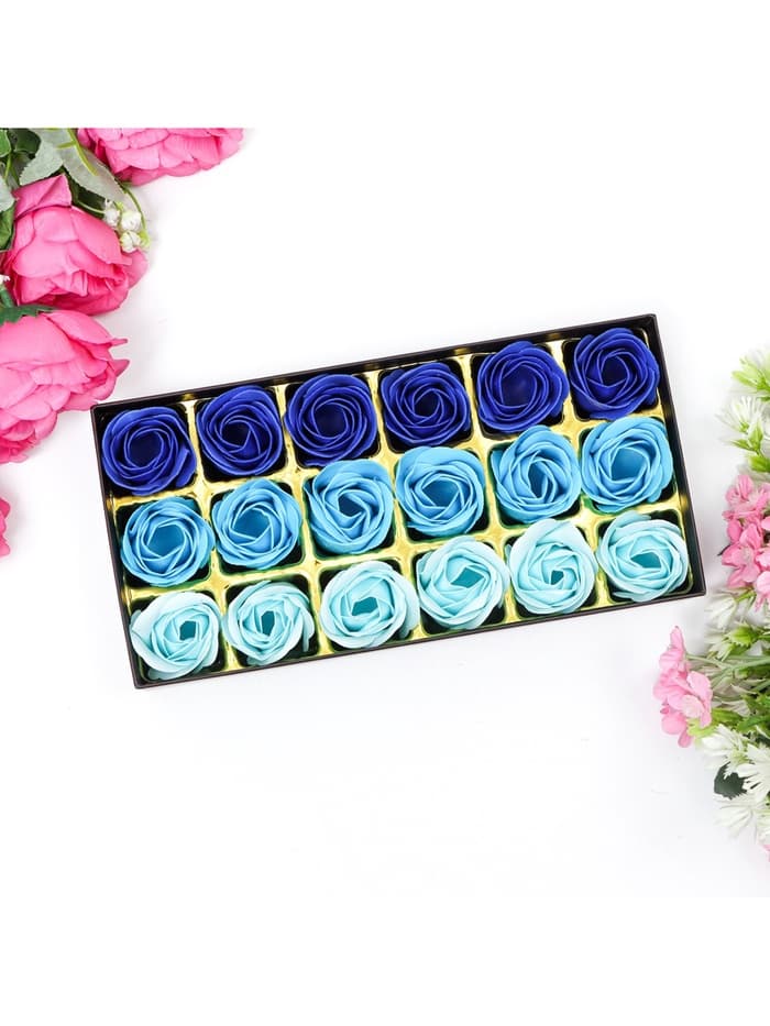 Мыльные розы, синие оттенки, набор 18 шт., в коробке