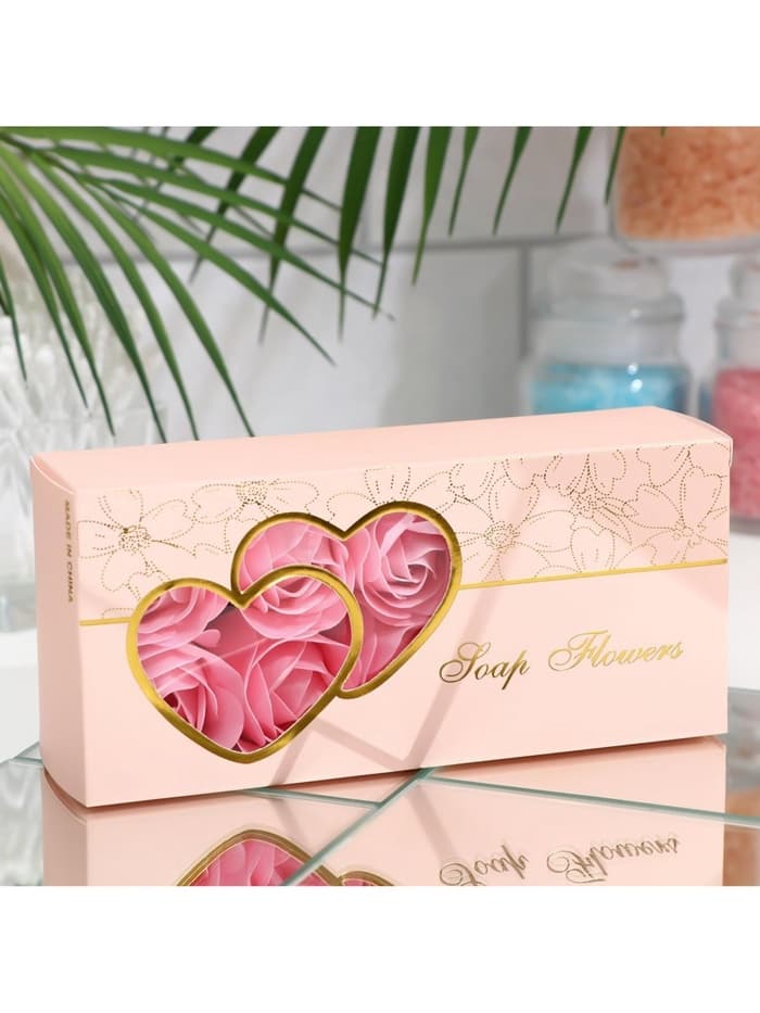 Мыльные розы в коробке, розовые, набор 10 шт., в коробке