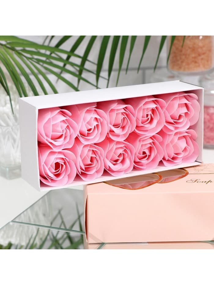 Мыльные розы в коробке, розовые, набор 10 шт., в коробке