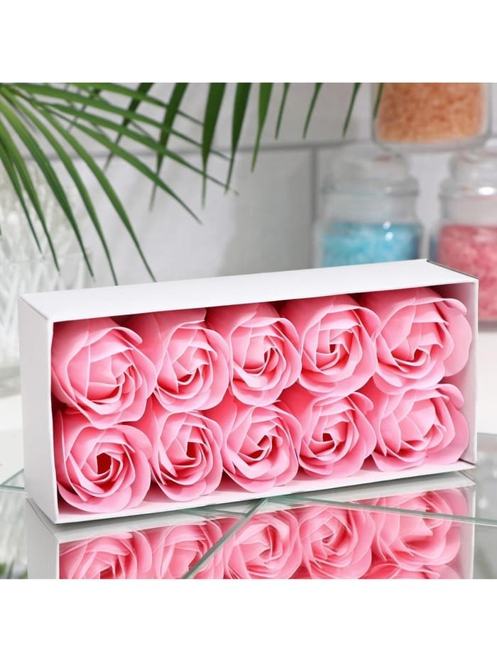 Мыльные розы в коробке, розовые, набор 10 шт., в коробке
