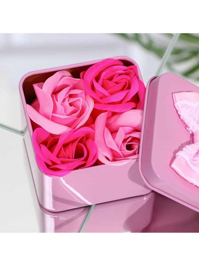 Мыльные розы, фуксия и розовые, набор 4 шт., в коробке