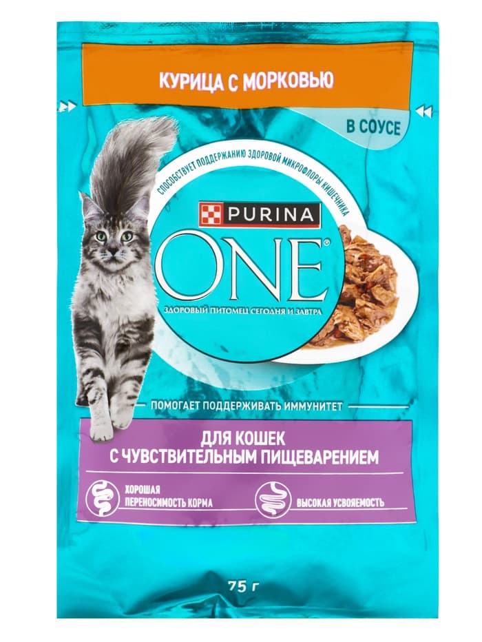 Влажный корм Purina One для кошек, курица/морковь, 75 г