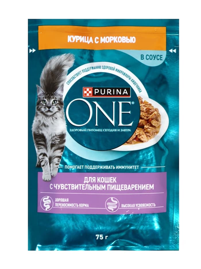 Влажный корм Purina One для кошек, курица/морковь, 75 г