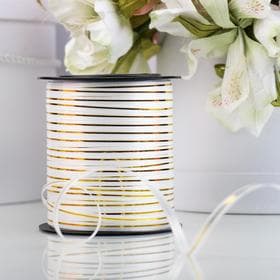 Лента упаковочная для декора, подарков и шаров, белая с золотой полосой, 5 мм × 225 м