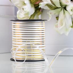 Лента упаковочная для декора, подарков и шаров, белая с золотой полосой, 5 мм × 225 м